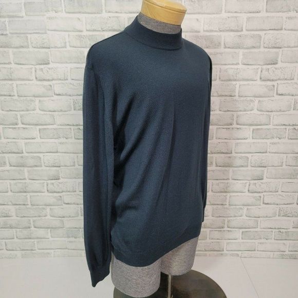 GRAN SASSO Mens 2XL Vintage Wool Crewneck Jumper Navy Sweater Lightweight Italy - Picture 2 of 7